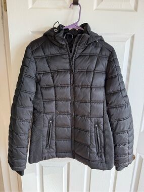 Nautica Black Quilted Puffer Jacket With Removable Hood